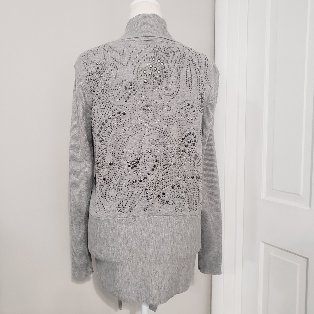 Alberto Makali Women Artsy Cardigan MEDIUM Boho Studs Ribbed Asymmetrical Office